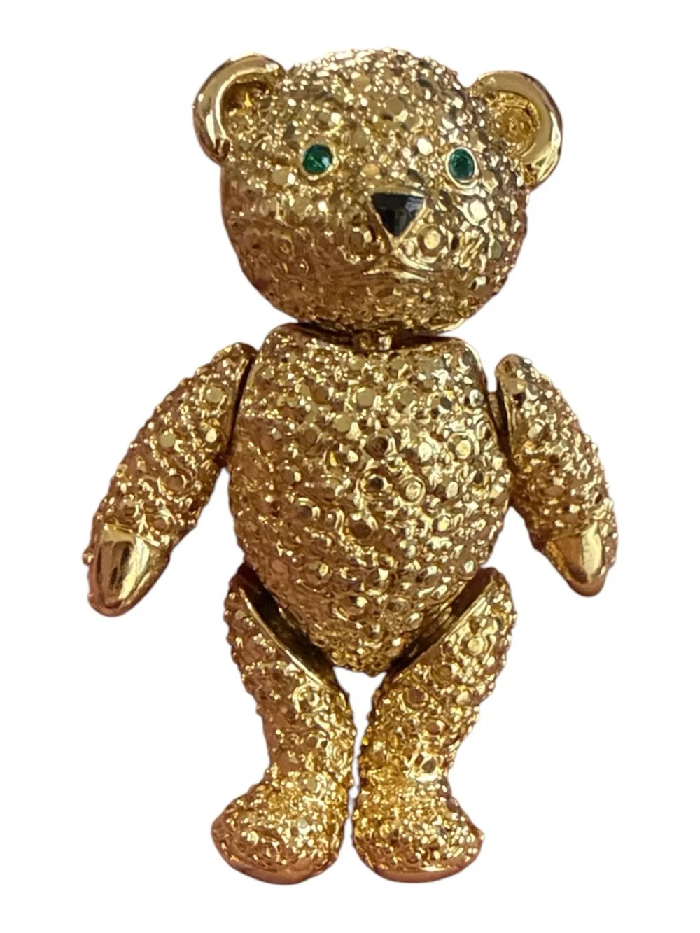 Vintage gold-tone articulated teddy bear brooch highly collectible